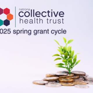 A plant sprouts from a small pile of coins, with the words "Natrona Collective Health Trust 2025 spring grant cycle