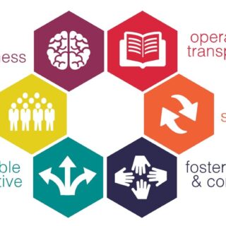 graphic featuring hexagons representing guiding principles